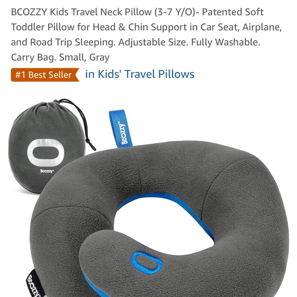 Bcozzy Kid Travel Pillow in Grey, brand new